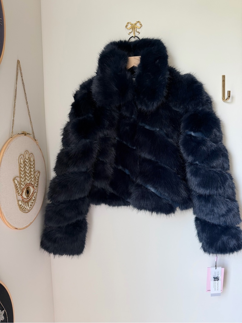 Avec Les Filles navy blue Faux mink Fur Jacket - Picture 2 of 9